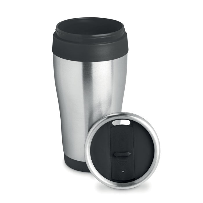 Branded steel travel cup, open