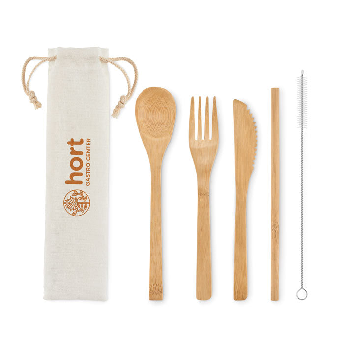 Branded Bamboo Cutlery Set with Straw
