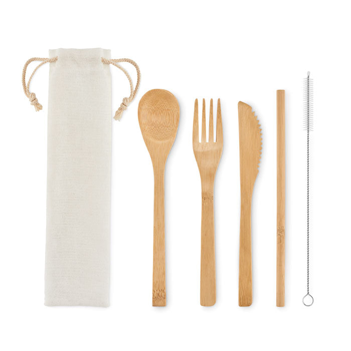 Branded Bamboo Cutlery Set with Straw