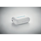 Branded Recycled ABS TWS Earbuds with Charging Base in use