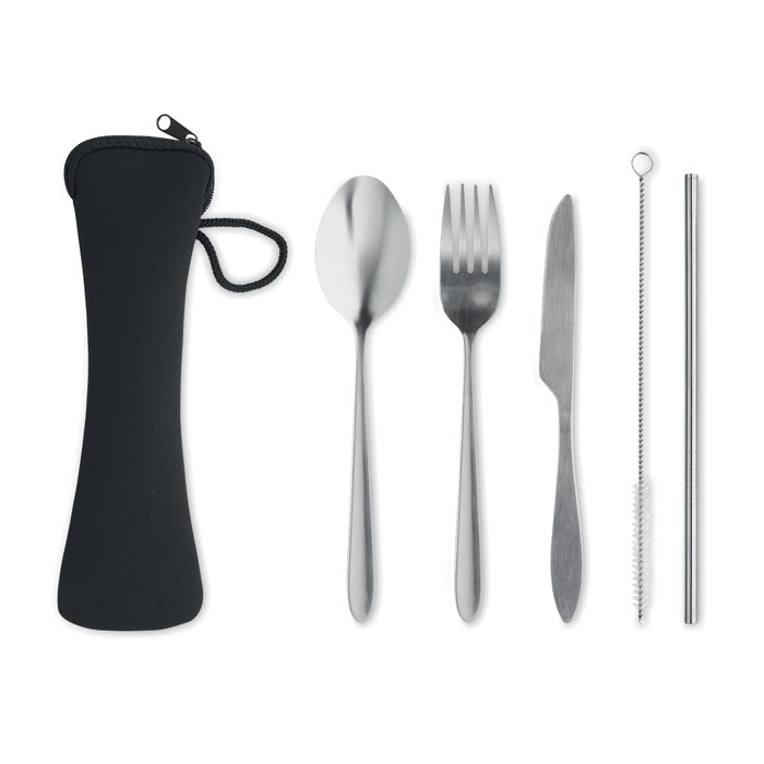 Branded Printed Reusable Cutlery Set with Pouch without branding