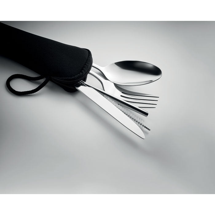 Branded Printed Reusable Cutlery Set with Pouch without branding