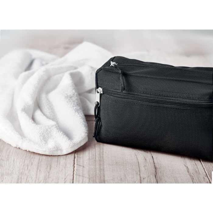 Branded 600D RPET Toilet Bag in use