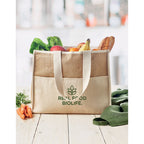 Branded Jute and Canvas Cooler Bag in use