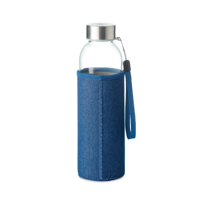 Branded Glass Bottle with Denim-Look Pouch without branding