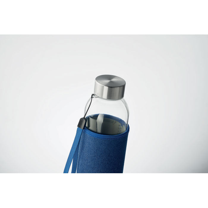 Branded Glass Bottle with Denim-Look Pouch without branding