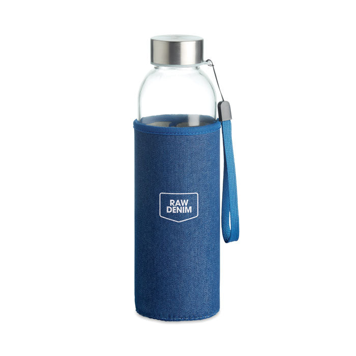 Branded Glass Bottle with Denim-Look Pouch