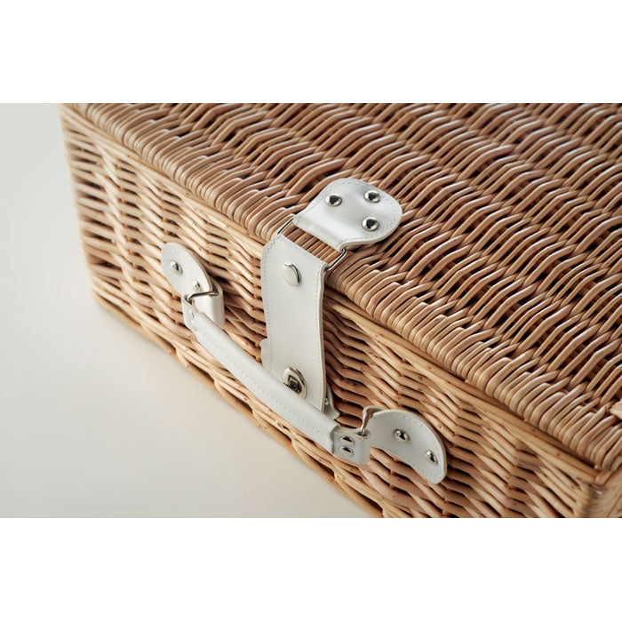 Branded Wicker Picnic Basket for 4 in use