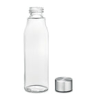 Branded glass bottle, open