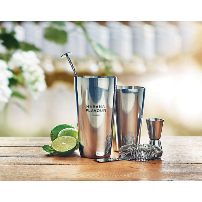 Branded Stainless Steel Cocktail Set 750ml in use
