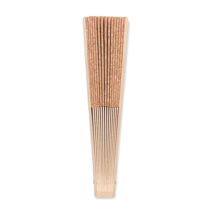 Branded Wood Hand Fan with Cork Fabric without branding