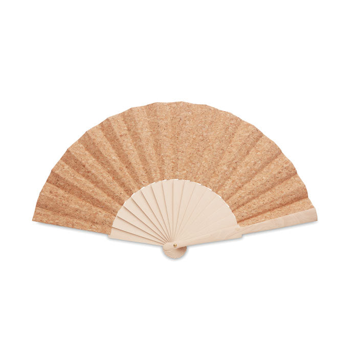 Branded Wood Hand Fan with Cork Fabric without branding