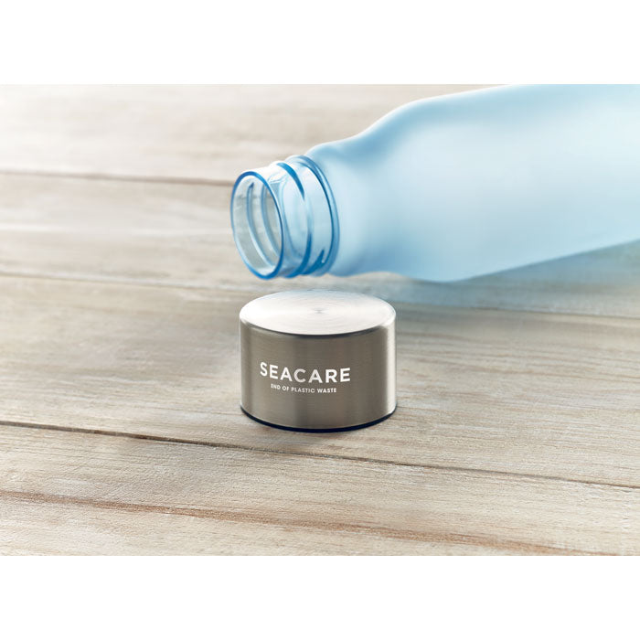 Branded Frosted RPET Bottle with Steel Cap in use
