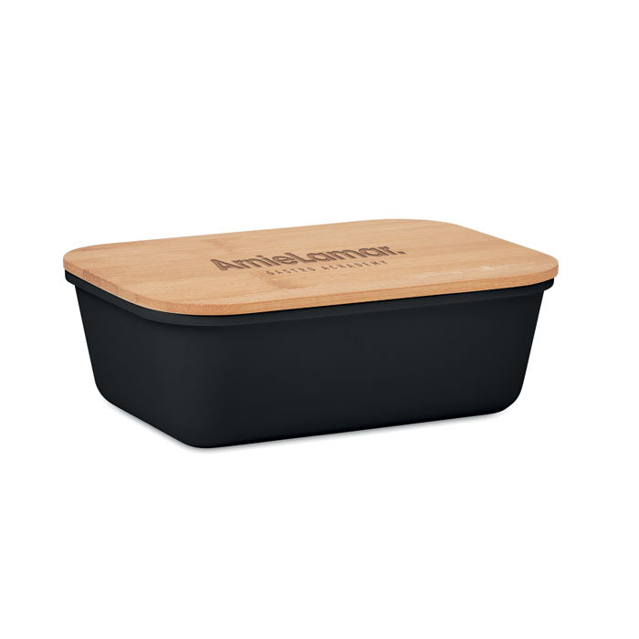 Branded Lunch Box with Bamboo Lid in Black