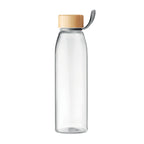 Branded glass bottle, open