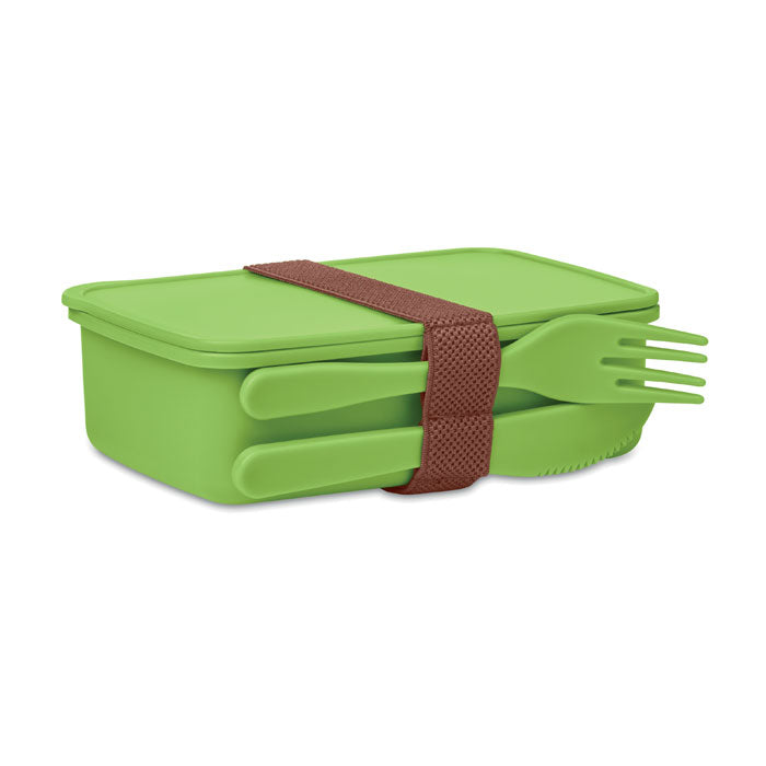 Branded PP Lunch Box with Cutlery in Green