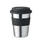 Branded steel tumbler with silicone lid