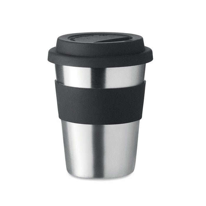 Branded steel tumbler with silicone lid