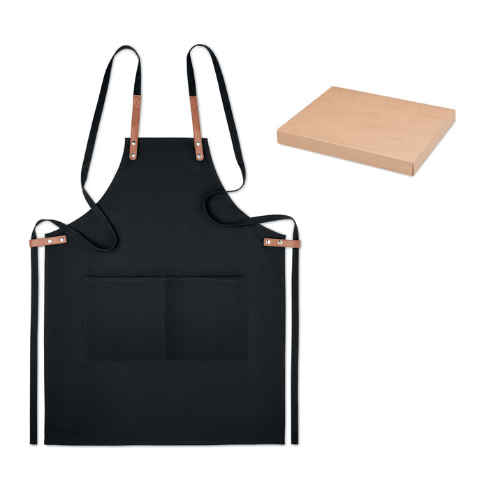 Branded Organic Cotton Canvas Apron 340gsm in Gift Box in Black
