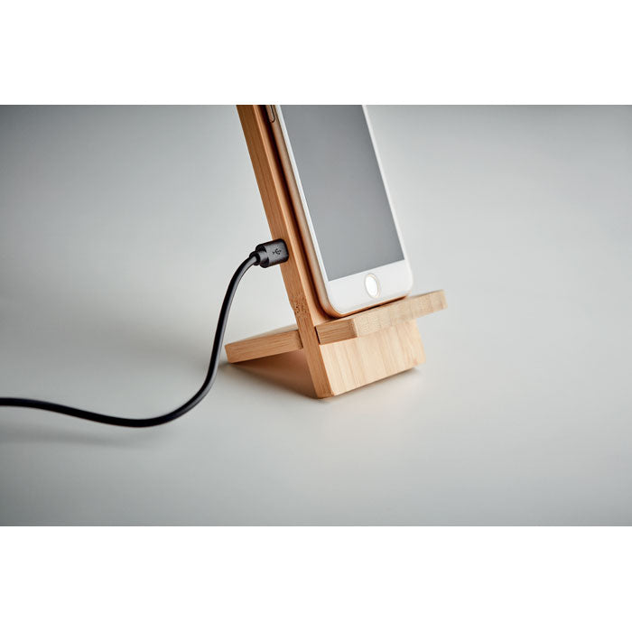 Branded Bamboo Phone Stand Charger without branding
