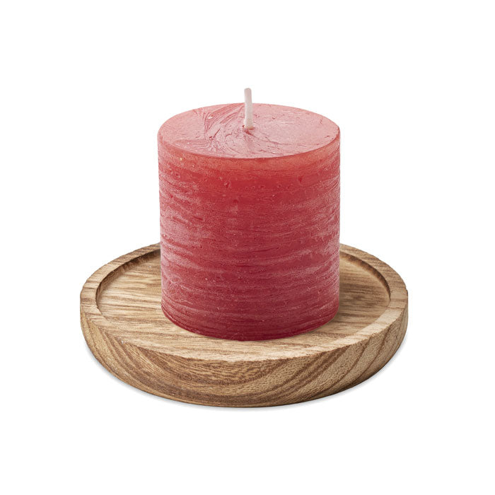 Branded Candle on Round Wooden Base