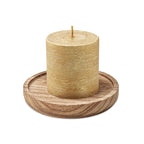Branded Candle on Round Wooden Base in Gold