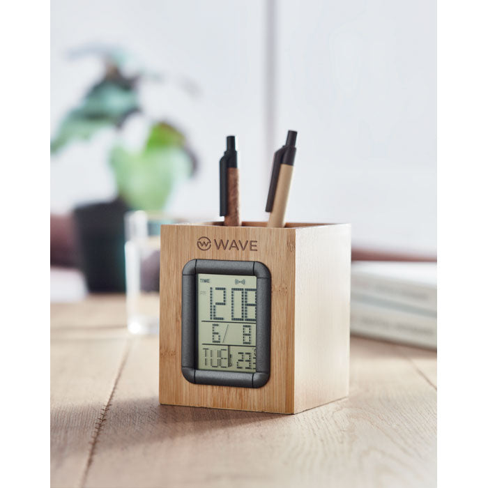 Bamboo Pen Holder and Digital Calendar