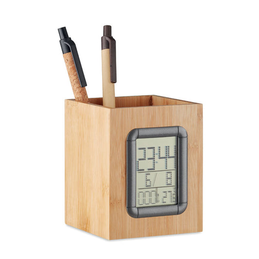 Bamboo Pen Holder and Digital Calendar