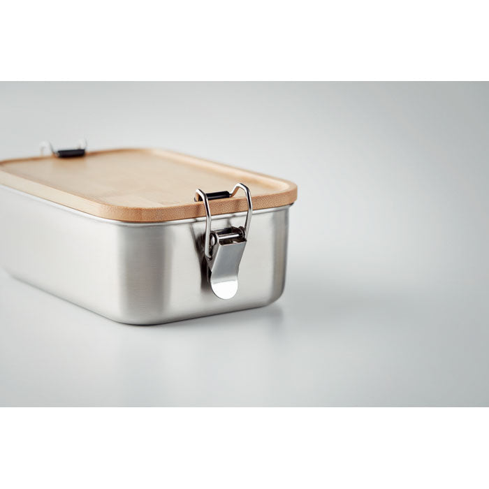 Branded Stainless Steel Lunch Box with Bamboo Lid 750ml without branding