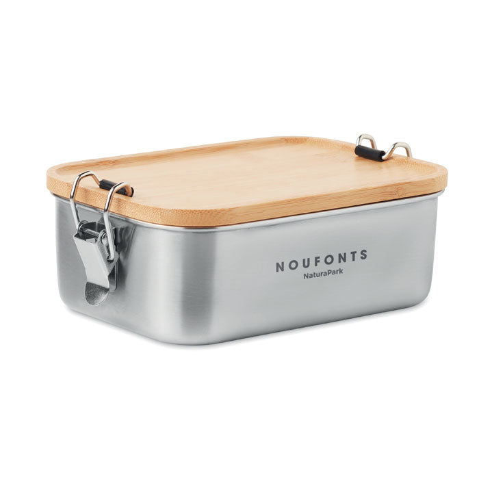 Branded Stainless Steel Lunch Box with Bamboo Lid 750ml