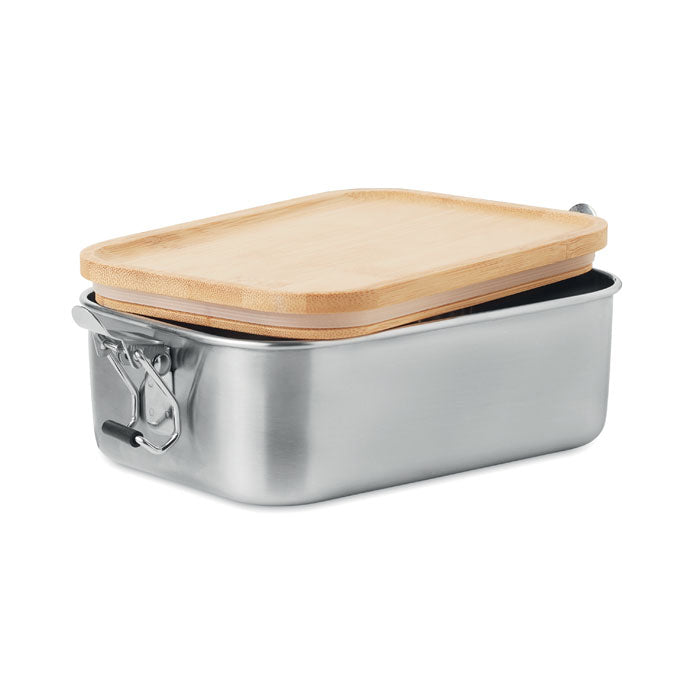 Branded Stainless Steel Lunch Box with Bamboo Lid 750ml without branding