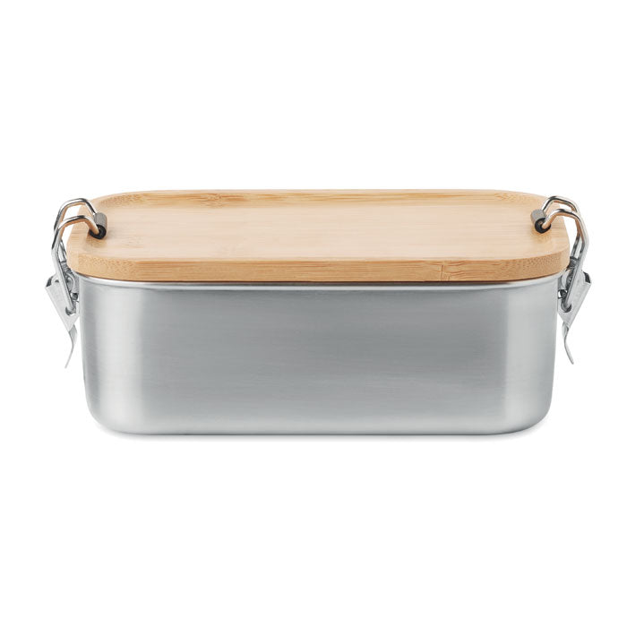 Branded Stainless Steel Lunch Box with Bamboo Lid 750ml without branding