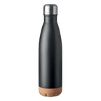 Branded Double Wall Water Bottle with Cork Base in Black