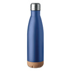 Branded Double Wall Water Bottle with Cork Base in Blue