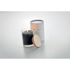 Branded Vanilla Candle in Glass with Bamboo Lid in use