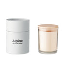 Branded Vanilla Candle in Glass with Bamboo Lid in White