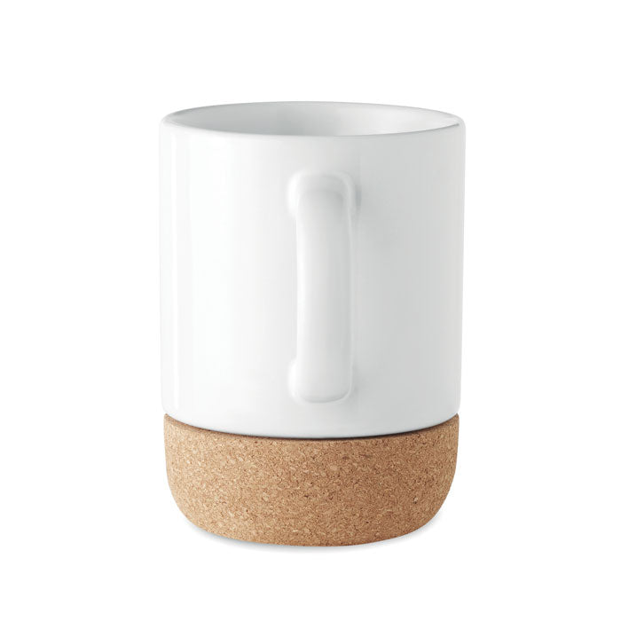 Branded sublimation mug with cork base, top view