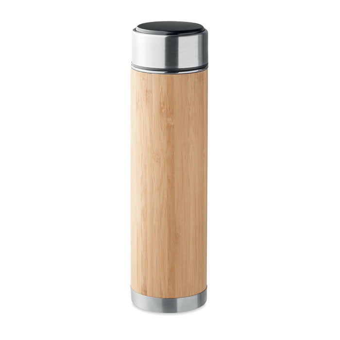 Branded Bamboo Vacuum Flask with Thermometer and Tea Infuser - 480ml without branding