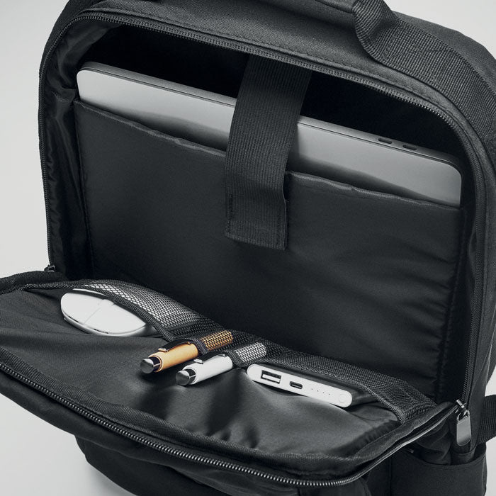 Branded Laptop Backpack in 300D RPET 28 x 12 x 42cm without branding