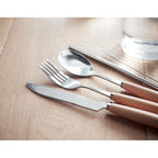 Branded Stainless Steel Cutlery Set with Straw in use