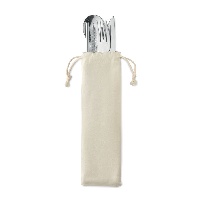 Branded Stainless Steel Cutlery Set with Straw without branding