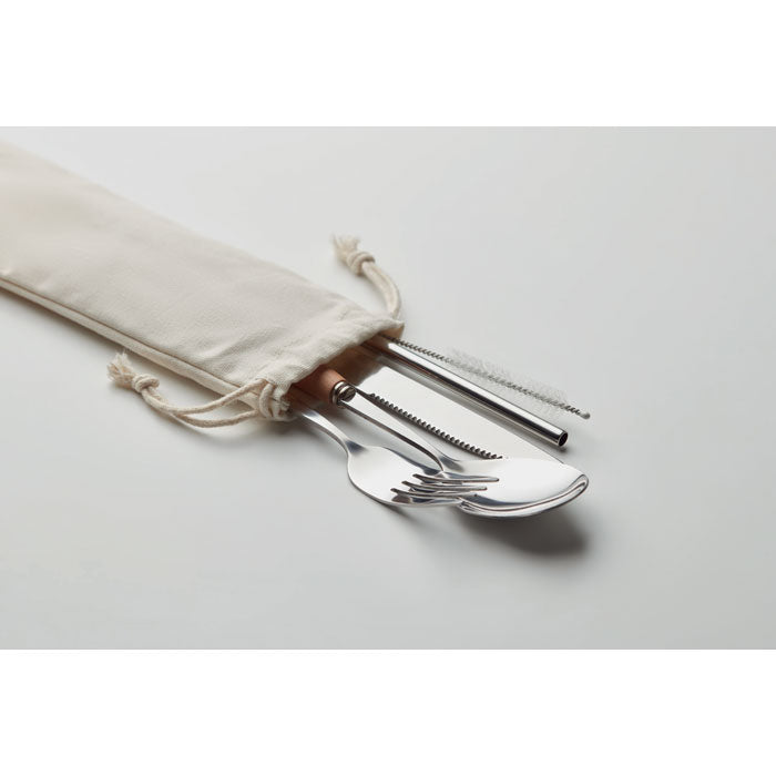 Branded Stainless Steel Cutlery Set with Straw without branding