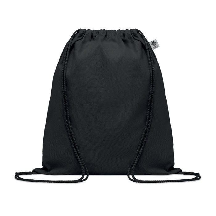 Branded Organic Cotton Drawstring Bag in Black