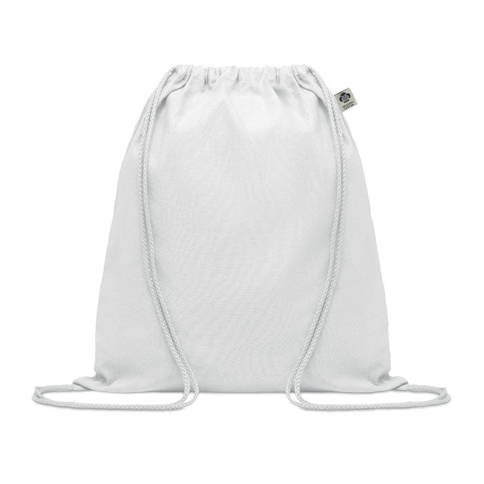 Branded Organic Cotton Drawstring Bag in White