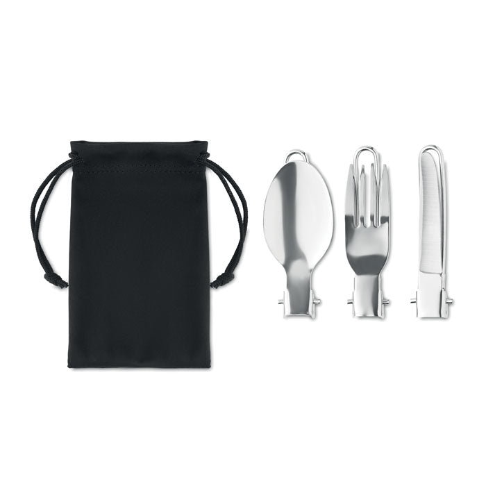 Branded 3 Piece Stainless Steel Camping Cutlery Set without branding