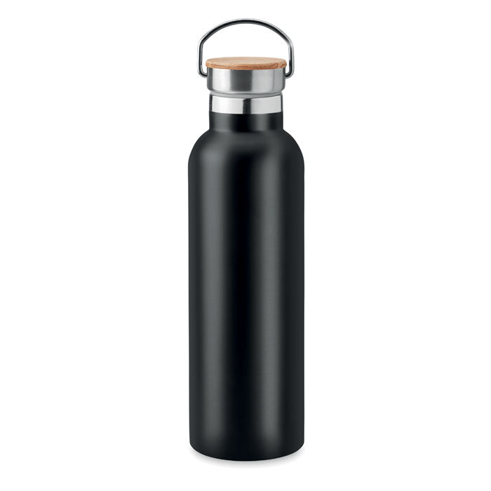 Branded Vacuum Flask with Bamboo Lid - 750ml in Black