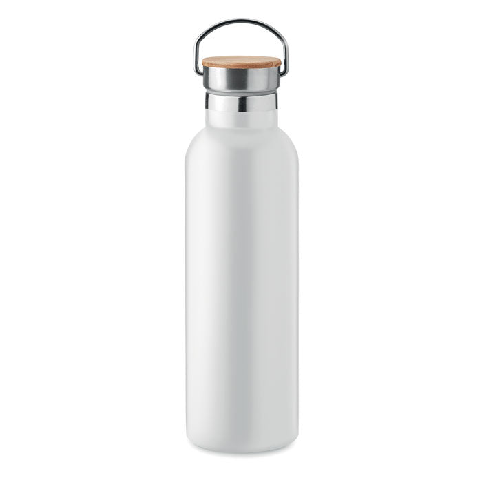 Branded Vacuum Flask with Bamboo Lid - 750ml in White