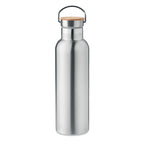 Branded Vacuum Flask with Bamboo Lid - 750ml in Silver