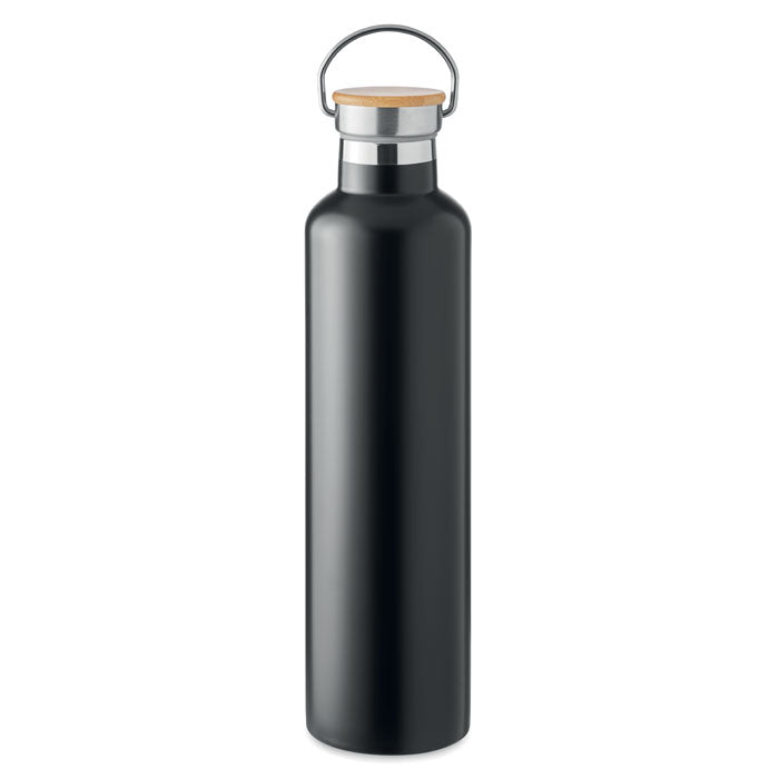 Branded Vacuum Flask with Bamboo Lid - 1L in Black