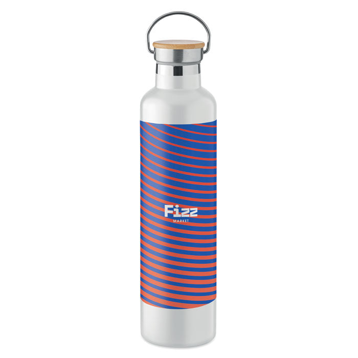 Branded Vacuum Flask with Bamboo Lid - 1L in White